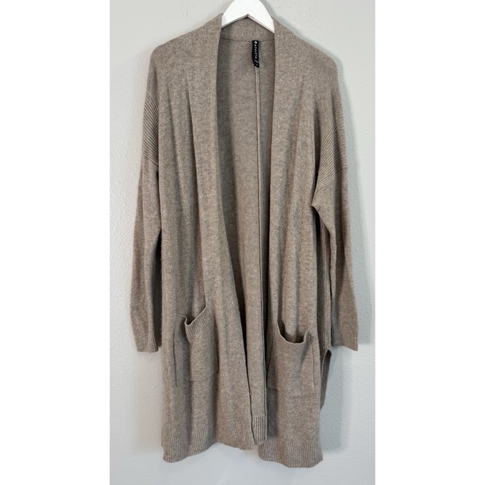 Athleta  Wool Cashmere Long Duster Cardigan Taupe Quiet Luxury S